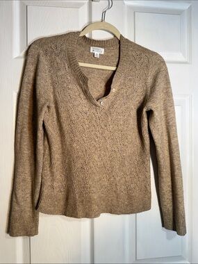 Market & Spruce Women's Camel/Tan V-Neck Button Pullover
